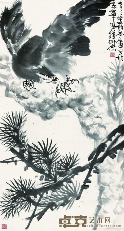 许麟庐 雄鹰图 179×96cm