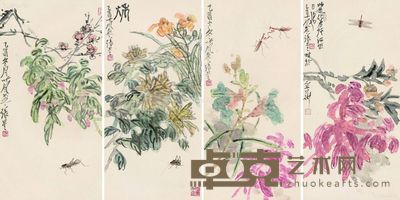 张觉之 草虫四幅 67×32.5cm×4