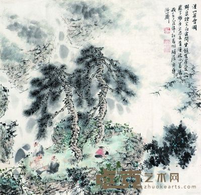 王明明 溪山茶会图 70×70cm