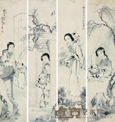 王浩 人物四条屏 94×21.5cm×4