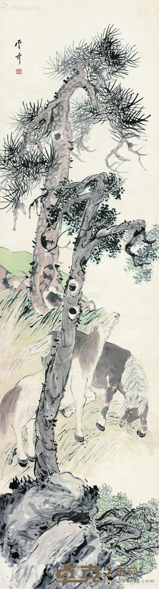 汪范 松马图 167×46cm