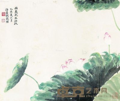 钱镜塘 荷花 44×52cm