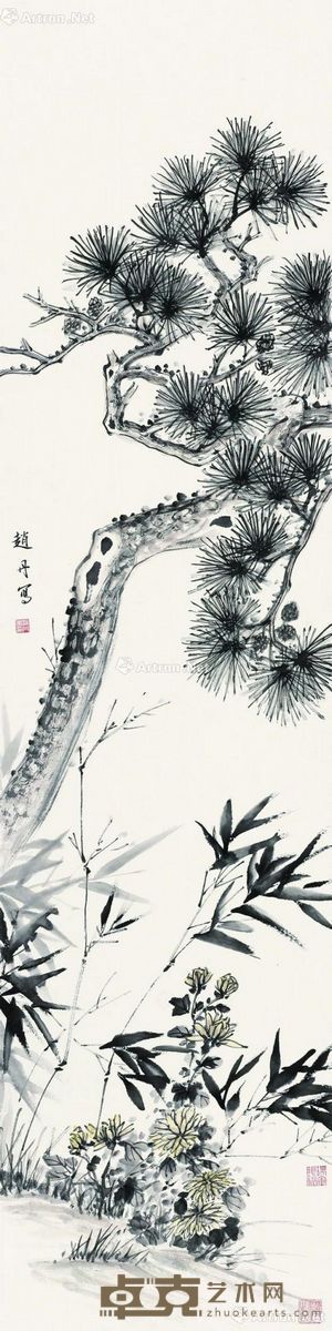 赵丹 松菊图 136×34cm