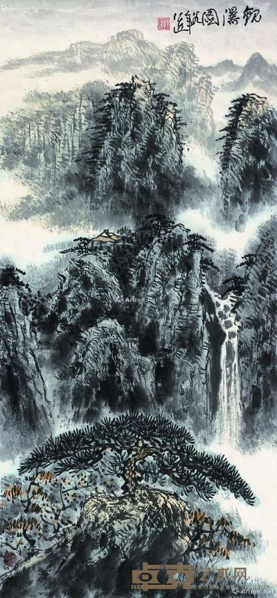 郭公达 观瀑图 96×45cm