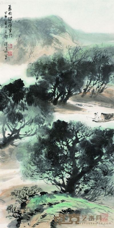 徐建明 夏雨浓荫垂钓 68×35cm