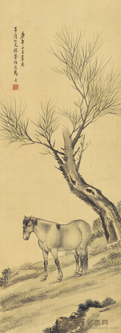 马晋 郊野骏马图 73×27cm