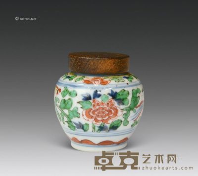 清代 五彩凤凰牡丹纹茶叶罐 高5cm