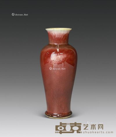 清代 郎红釉观音瓶 高25cm