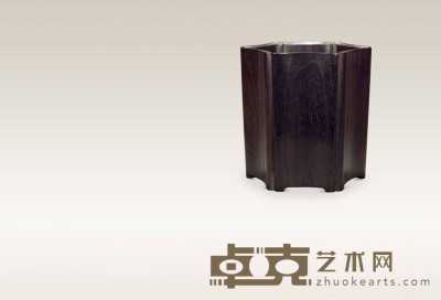 清 紫檀木六棱笔筒 口径12.5 cm  高14.5 cm