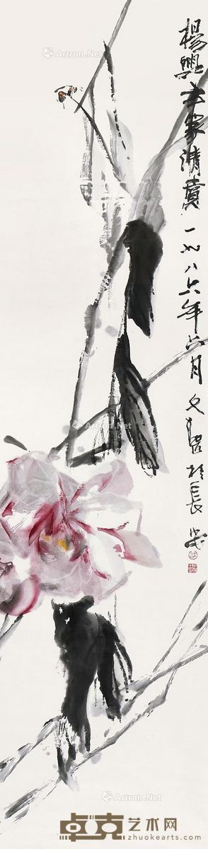 江文湛 花鸟 136×33cm