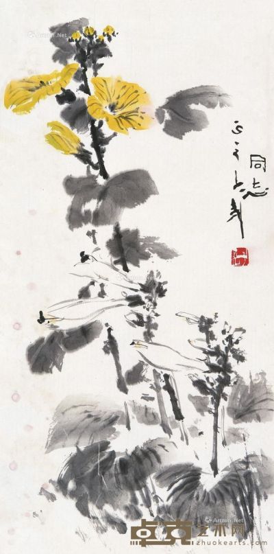 王子武 玉簪蜀葵 69.5×35.5cm