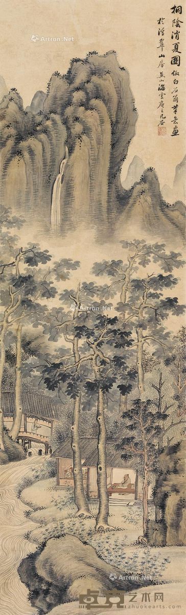 几谷 桐荫消夏图 144×44cm