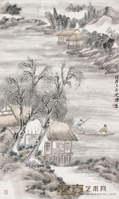 沈塘 山水人物 78.5×67cm