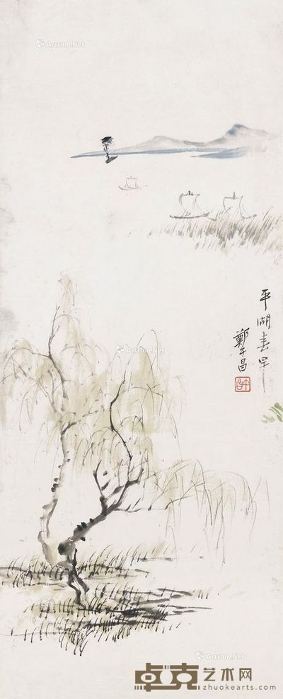 郑午昌 平湖春早图 68×28cm