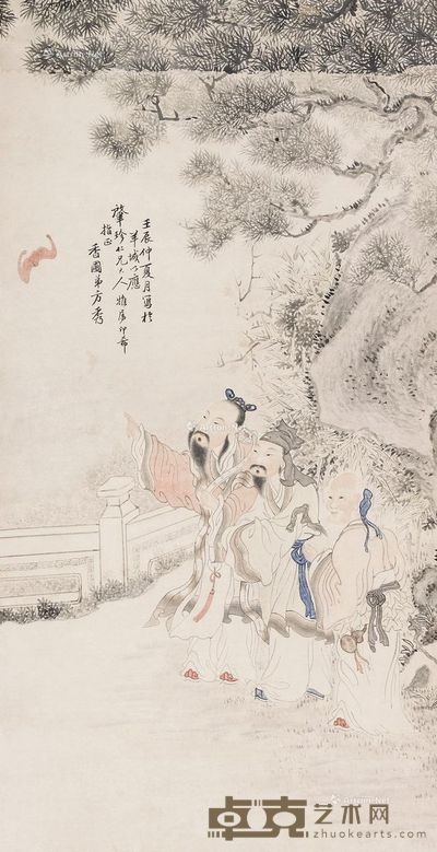 方秀 三星送福图 85×44cm
