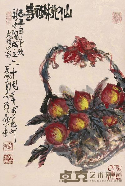 罗鼎华 寿桃 连框 设色纸本 97×65cm