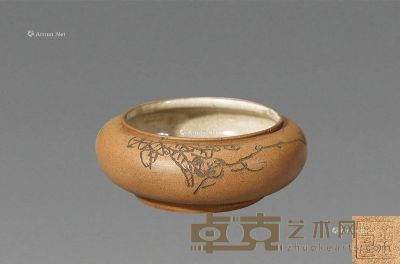 清 紫砂（内哥釉）“金寿”款水盂 9.5×3.5cm