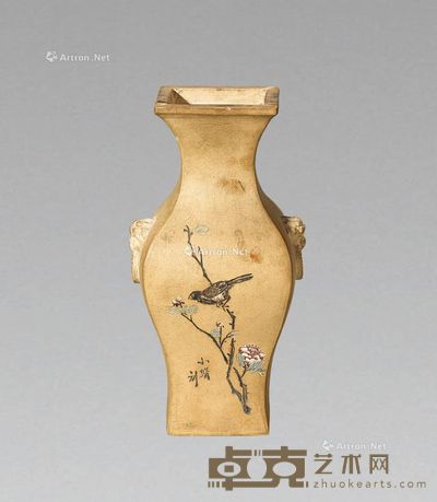 民国 紫砂刻花鸟图(小娟款)瓶 19cm