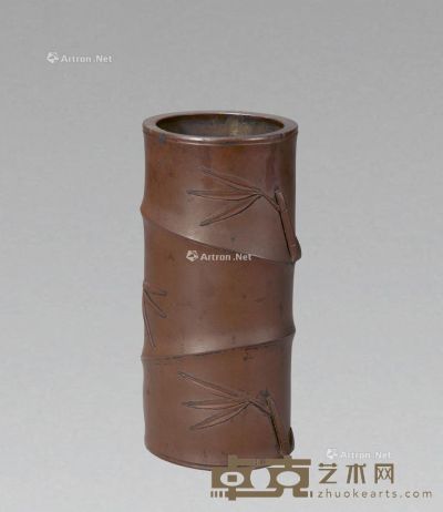 清 紫砂仿竹节纹帽筒 10.5×22.5cm