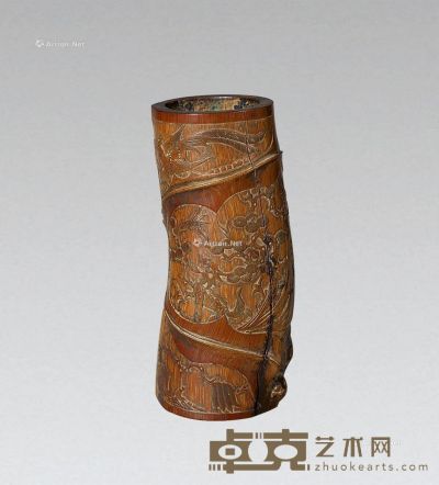清 竹雕祥瑞纹笔筒 5.5×13.8cm