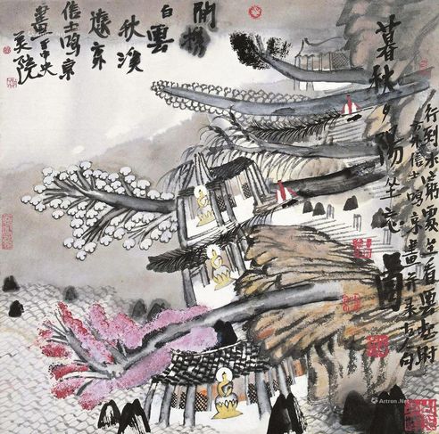 姚鸣京 暮秋夕阳坐忘图