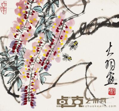 陈大羽 紫藤蜜蜂 45.5×49cm