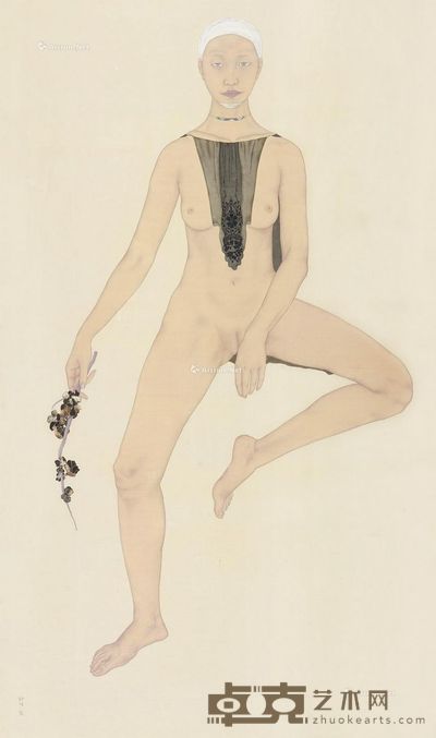 祝铮鸣 手持桃花的女孩 185.5×112.5cm