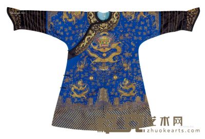 清 蓝色平金线小龙袍 高105cm；长163cm