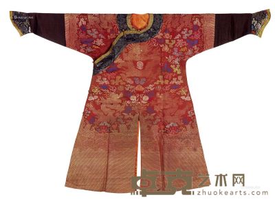 清 红色织锦龙袍 高132cm；长187cm