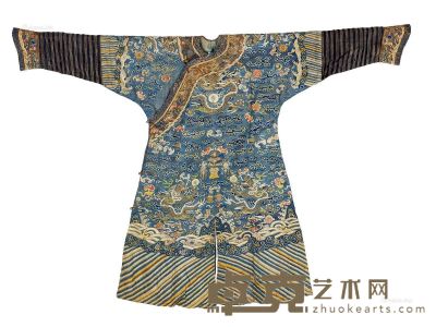 清 蓝色缂丝龙袍 高126cm；长183cm