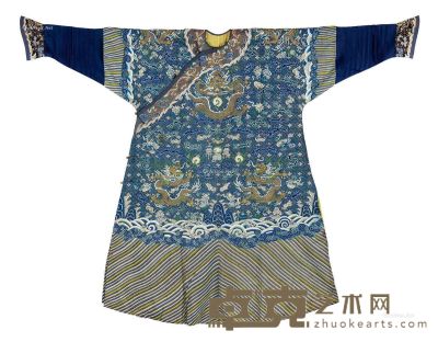 清 蓝色缂丝龙袍 高140cm；长188cm