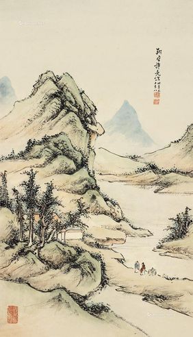 许尧 山水 立轴 设色纸本