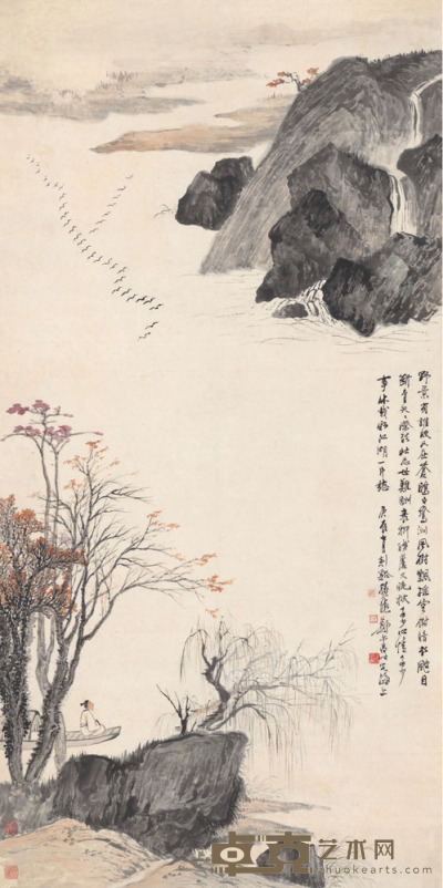 郑午昌  湖山秋雁图 136.5×67.5cm