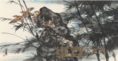 陈佩秋  竹石黄雀图 113.5×59cm