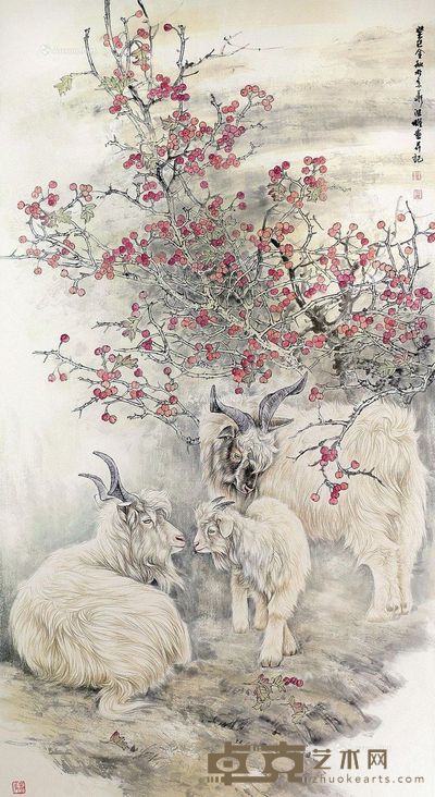 三羊开泰 镜片 纸本 180×96cm