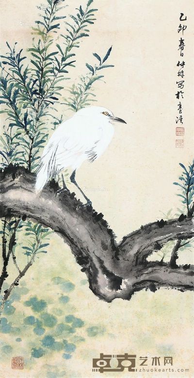 喻仲林 花鸟 89×46cm