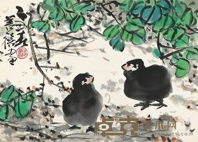 郑善禧 双鸡图 24×33cm