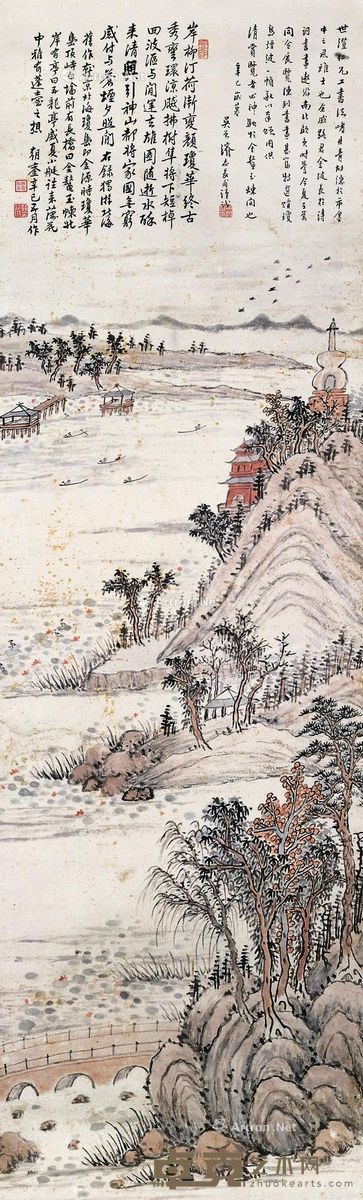 路朝銮 吴曾浚 岸柳秀峦 111×33cm