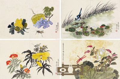 陈庚侯 花鸟 41×27cm×4