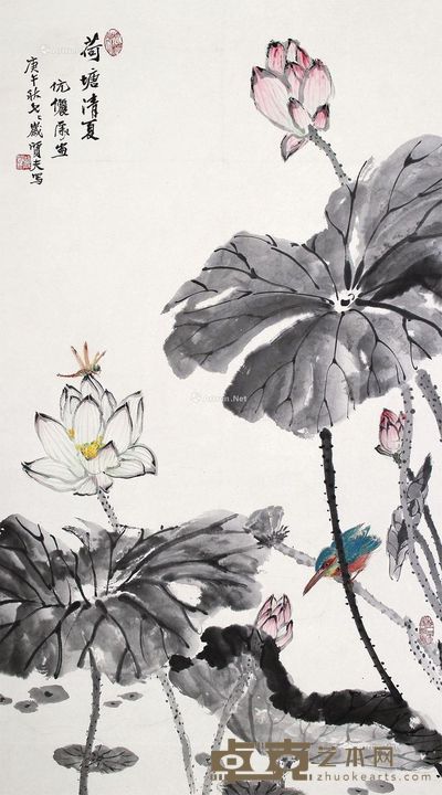 钟质夫 荷塘清夏 94×52cm