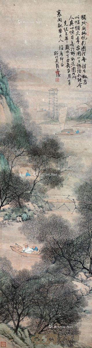 吴鹤汀 山水 149×39cm