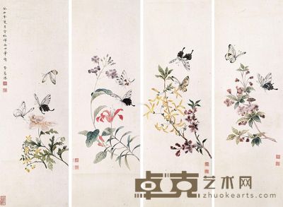 李蕙仙 花鸟 65×22cm×4