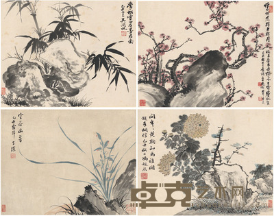 吴湖帆 吴征 吴华源 冯超然 41.5×32.5cm×4