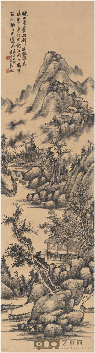 吴征 晚山疏树图 151×41cm