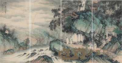 袁松年 名山游赏图 125.5×60cm×4