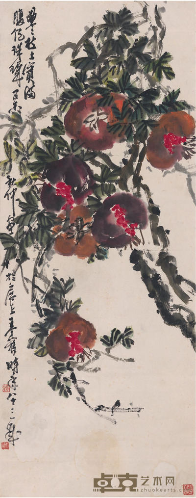 王个簃 石榴图 95.5×38cm
