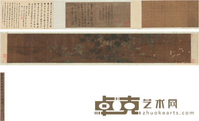 崔白［北宋］款 花竹禽鸟卷 画心：153×24cm 题跋：49×27.5cm 62×24.5cm