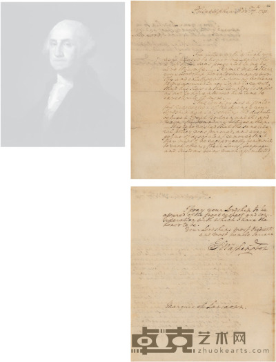 华盛顿 有关美国独立的重要亲笔信 38.5×23.5cm