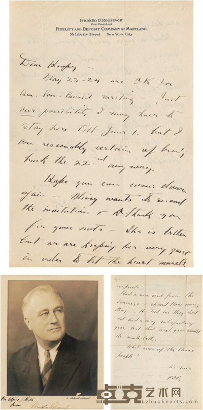 富兰克林·罗斯福 亲笔信及签名 26.5×18cm（信札） 26.5×20cm（照片）