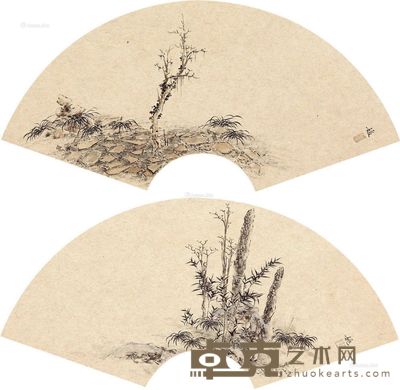 姚媛 扇面 21×56cm×2
